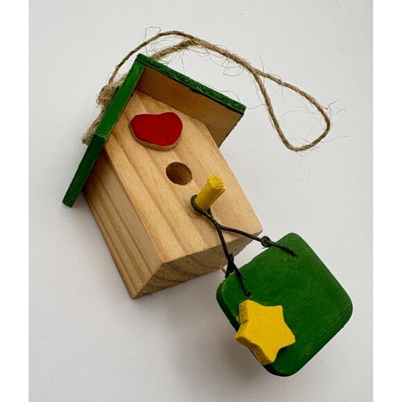 Handcrafted Wooden Birdhouse Christmas Tree Ornament Heart Star Accent - Picture 7 of 7